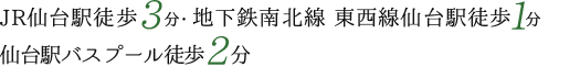 JR仙台駅徒歩3分・地下鉄南北線 東西線仙台駅徒歩1分・仙台駅バスプール徒歩2分